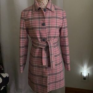 VEDAS PINK GRAY PLAID WOOL LONG COAT SIZE S